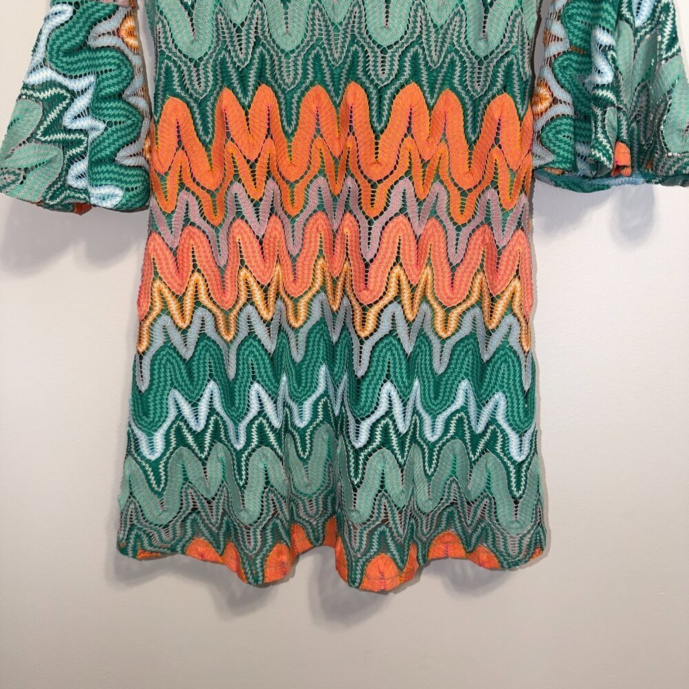 Judith March Size S Retro Chevron Print Dress Bell Sleeve Mini - Picture 5 of 7